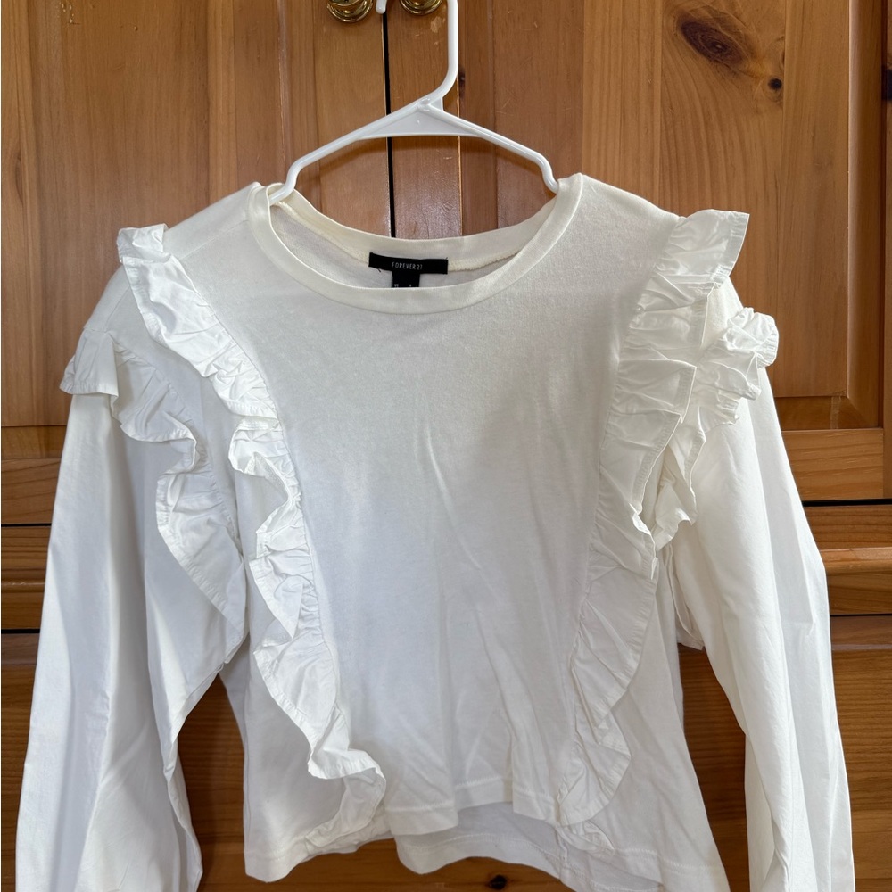 White Ruffle Detail Blouse